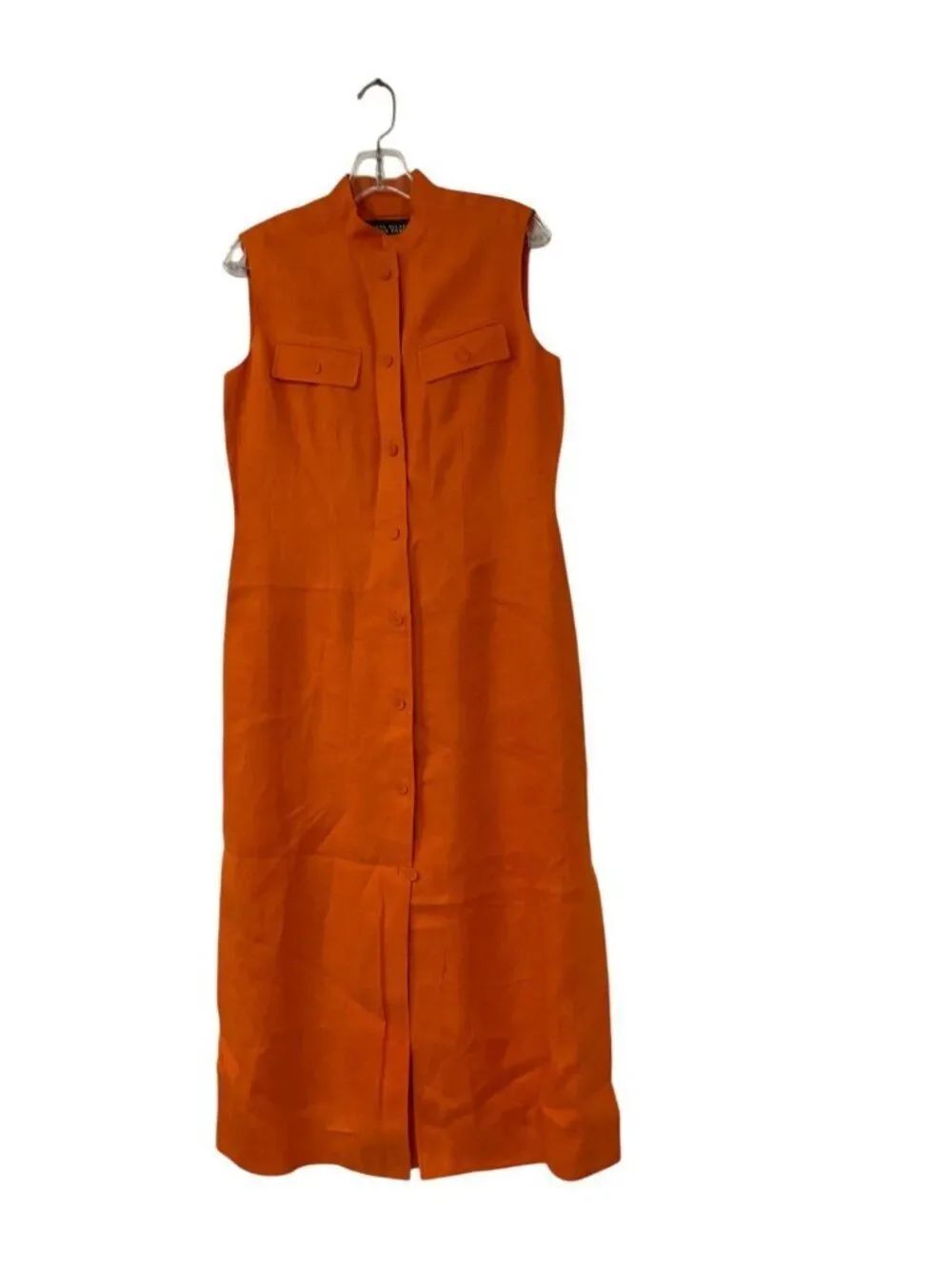 Linda Allard Ellen Tracy Women Shirt Dress 6 Orange 100% Linen Sleeveless Midi